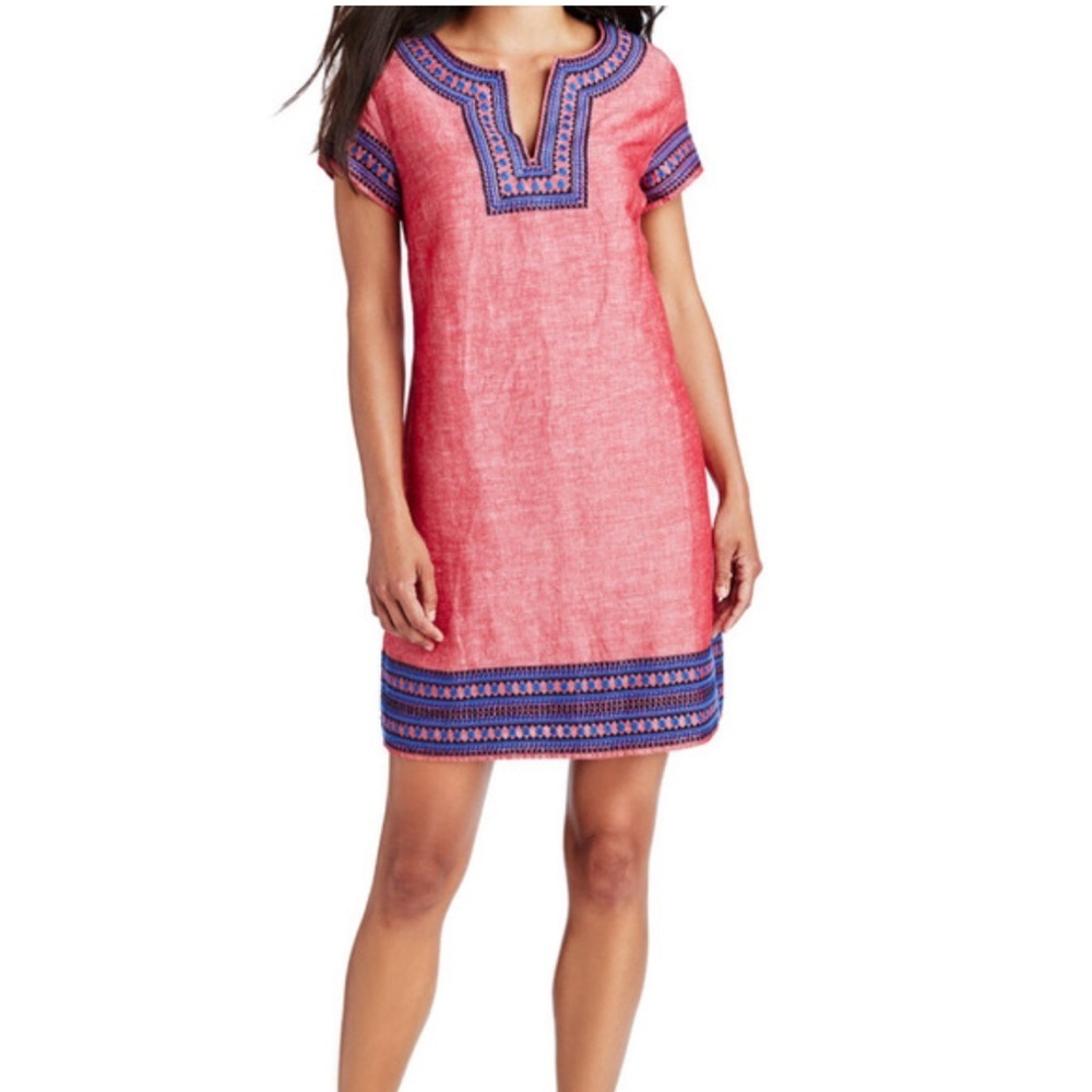 Vineyard Vines Embellished Tunic dress sz 4 red/ blue embroidery